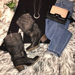 Steve Madden Leather 90’s Slouchy Boots - Removable Strap